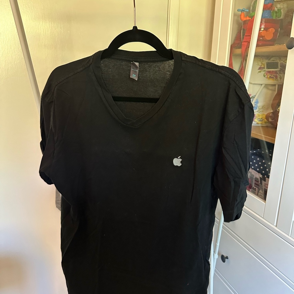 Apple Embroidered Black V-Neck Shirt